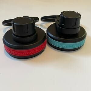 New Set of 2 Thermoflask Replacement Lids - Blue/Black and Red/Black